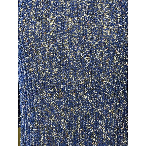 Talbots Curved Hem Long Sleeve Loose Knit Bright Blue Speckled Sweater Large - Picture 5 of 10